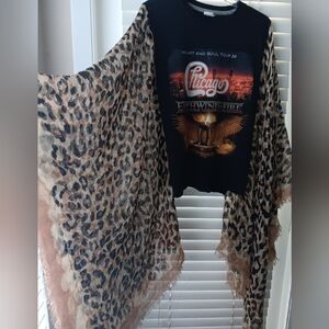SOLD!!!EWF & Chicago 🎶 Upcycled Concert Tee/Poncho With Kimono Sleeves